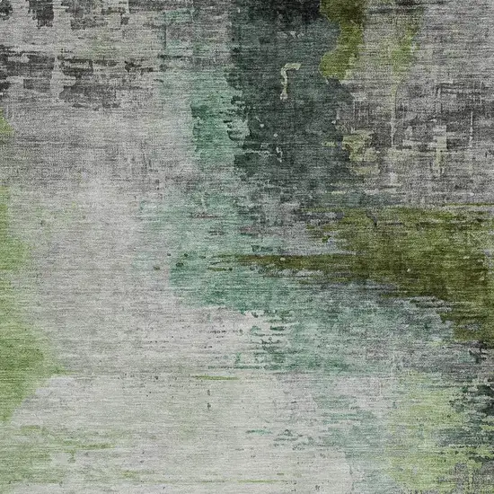 Green Charcoal And Silver Abstract Washable Indoor Outdoor Area Rug Photo 3