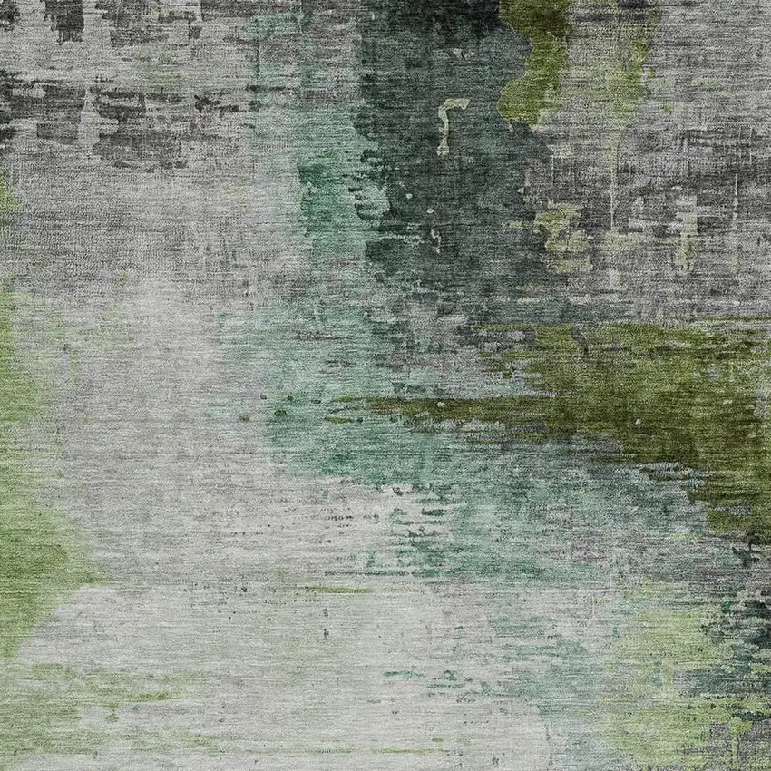 Green Charcoal And Silver Abstract Washable Indoor Outdoor Area Rug Photo 3