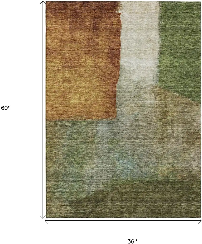 Green Copper And Beige Abstract Washable Indoor Outdoor Area Rug Photo 6