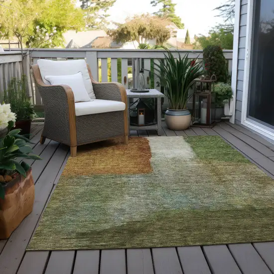 Green Copper And Beige Abstract Washable Indoor Outdoor Area Rug Photo 9