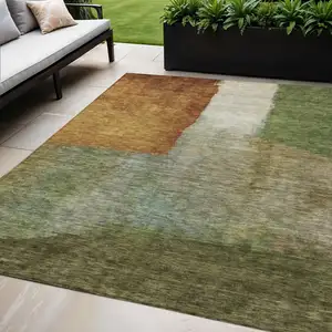 Photo of Green Copper And Beige Abstract Washable Indoor Outdoor Area Rug