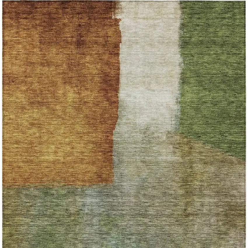 Green Copper And Beige Abstract Washable Indoor Outdoor Area Rug Photo 5