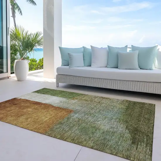 Green Copper And Beige Abstract Washable Indoor Outdoor Area Rug Photo 7