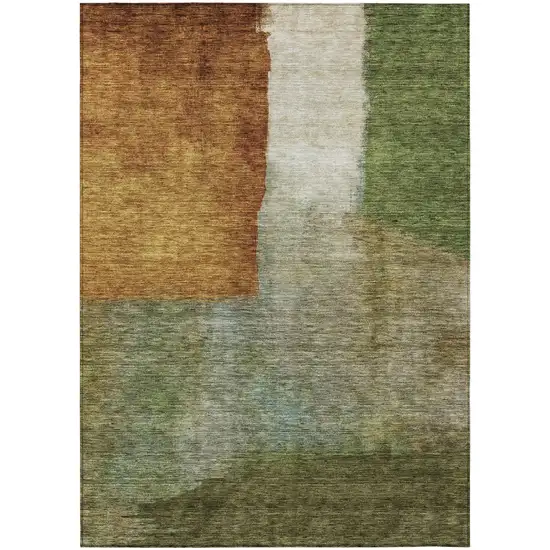 Green Copper And Beige Abstract Washable Indoor Outdoor Area Rug Photo 2
