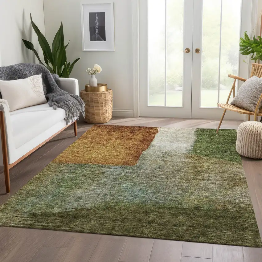Green Copper And Beige Abstract Washable Indoor Outdoor Area Rug Photo 9
