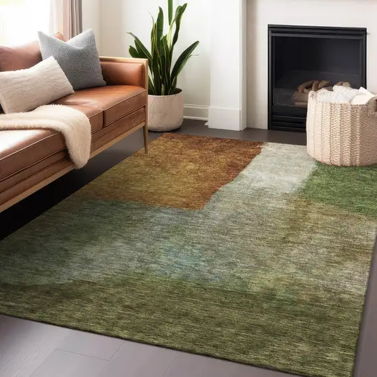 Green Copper And Beige Abstract Washable Indoor Outdoor Area Rug Photo 8