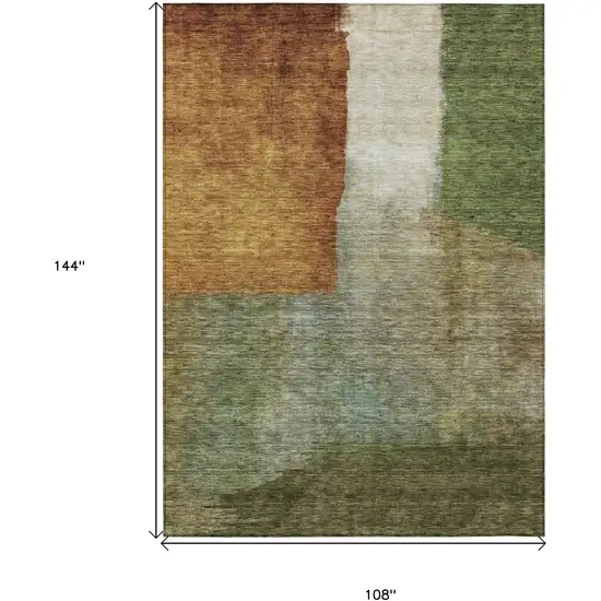 Green Copper And Beige Abstract Washable Indoor Outdoor Area Rug Photo 7