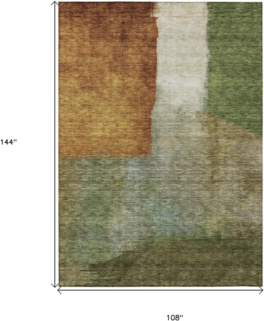 Green Copper And Beige Abstract Washable Indoor Outdoor Area Rug Photo 7