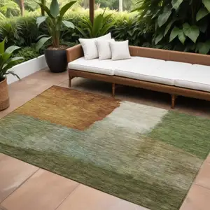 Photo of Green Copper And Beige Abstract Washable Indoor Outdoor Area Rug