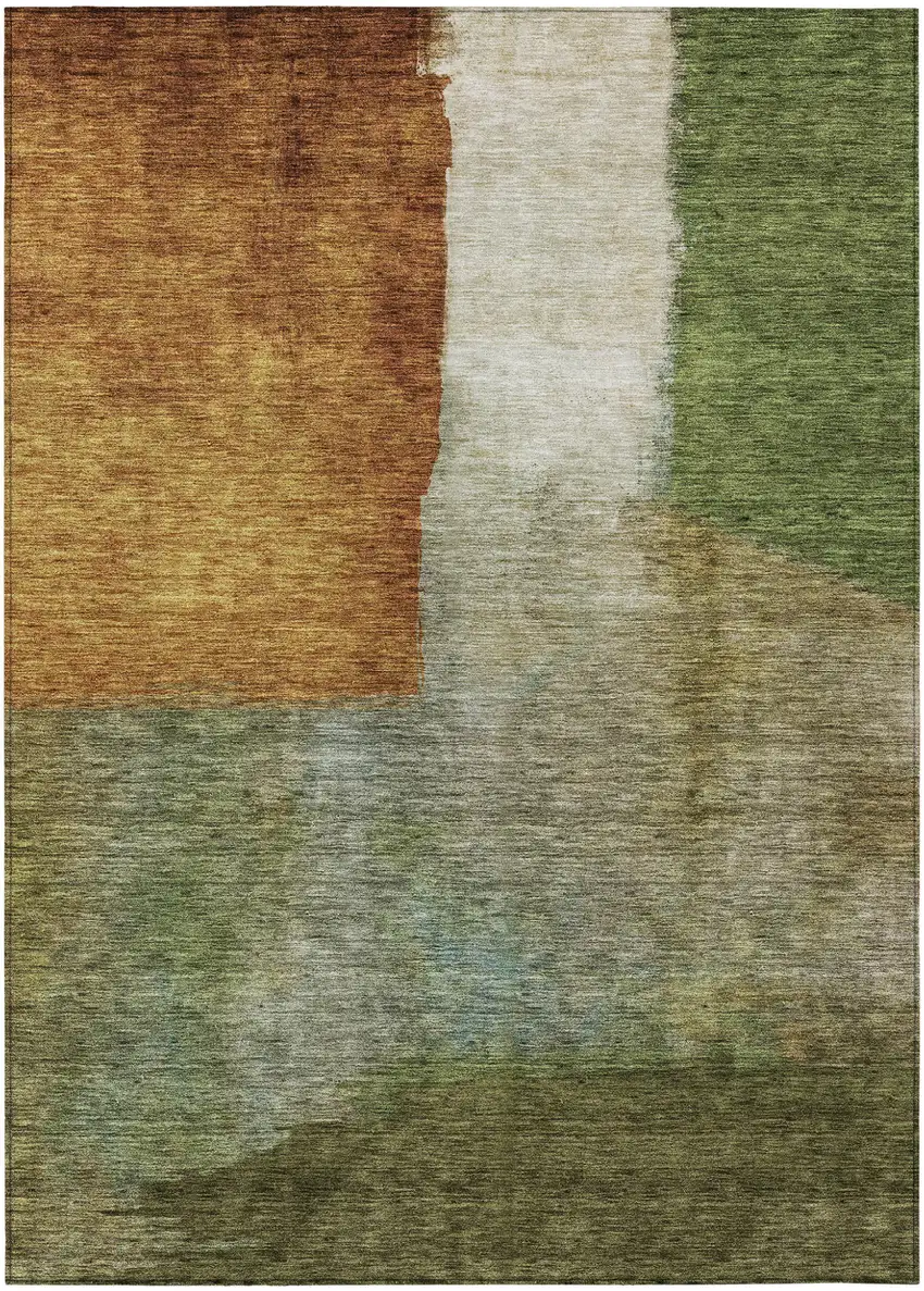Green Copper And Beige Abstract Washable Indoor Outdoor Area Rug Photo 2