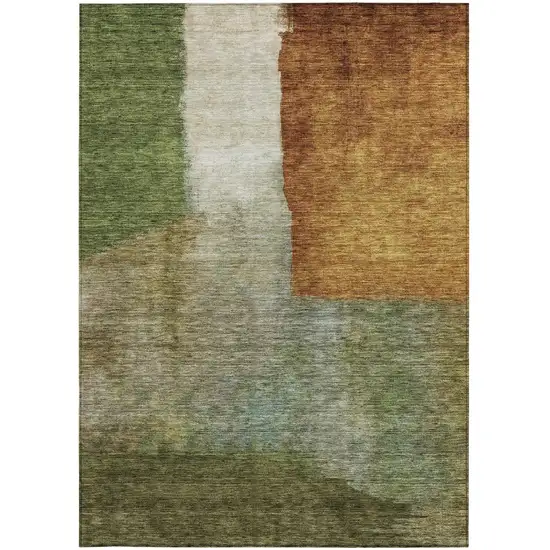 Green Copper And Beige Abstract Washable Indoor Outdoor Area Rug Photo 6