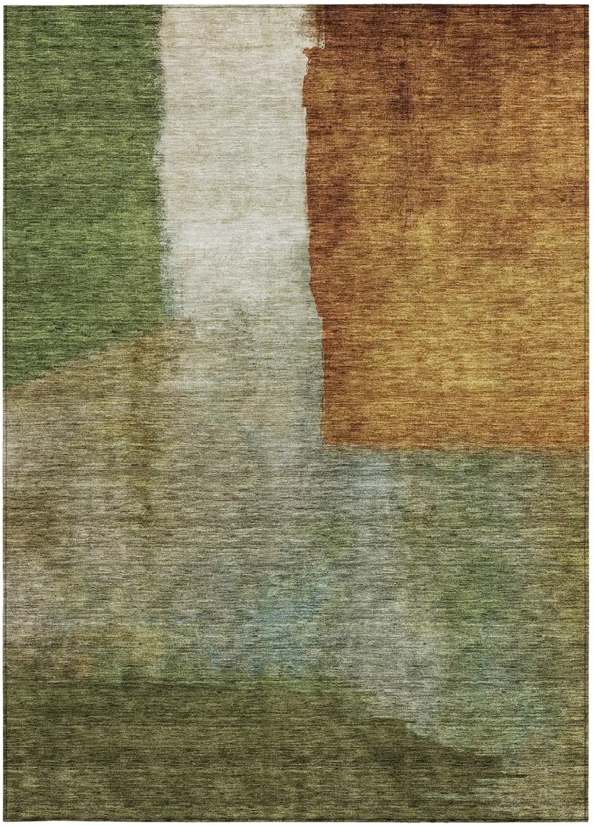 Green Copper And Beige Abstract Washable Indoor Outdoor Area Rug Photo 6