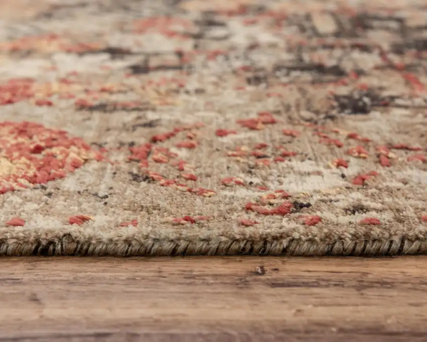 Green Copper And Beige New Zealand Lambs Wool Abstract Hand Carved Handmade Area Rug Photo 5