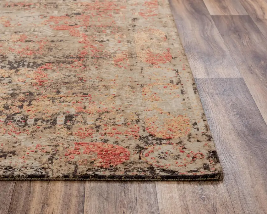 Green Copper And Beige New Zealand Lambs Wool Abstract Hand Carved Handmade Area Rug Photo 1