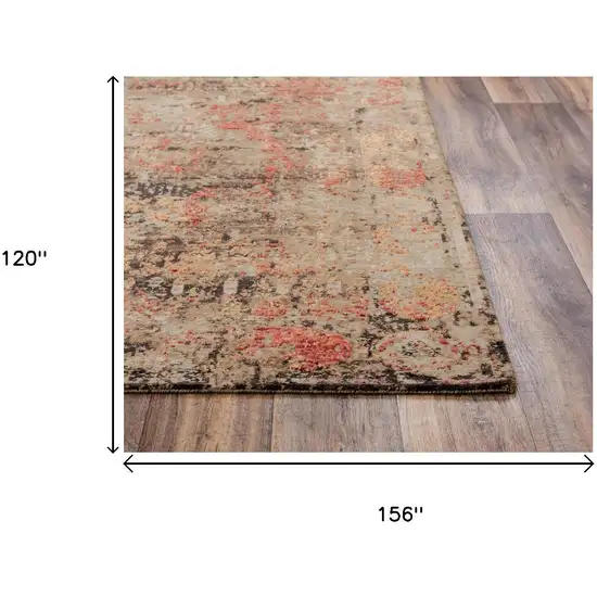 Green Copper And Beige New Zealand Lambs Wool Abstract Hand Carved Handmade Area Rug Photo 6