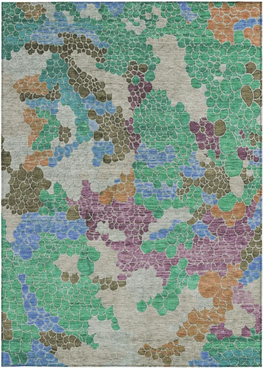 Green Copper And Blue Geometric Washable Indoor Outdoor Area Rug Photo 3