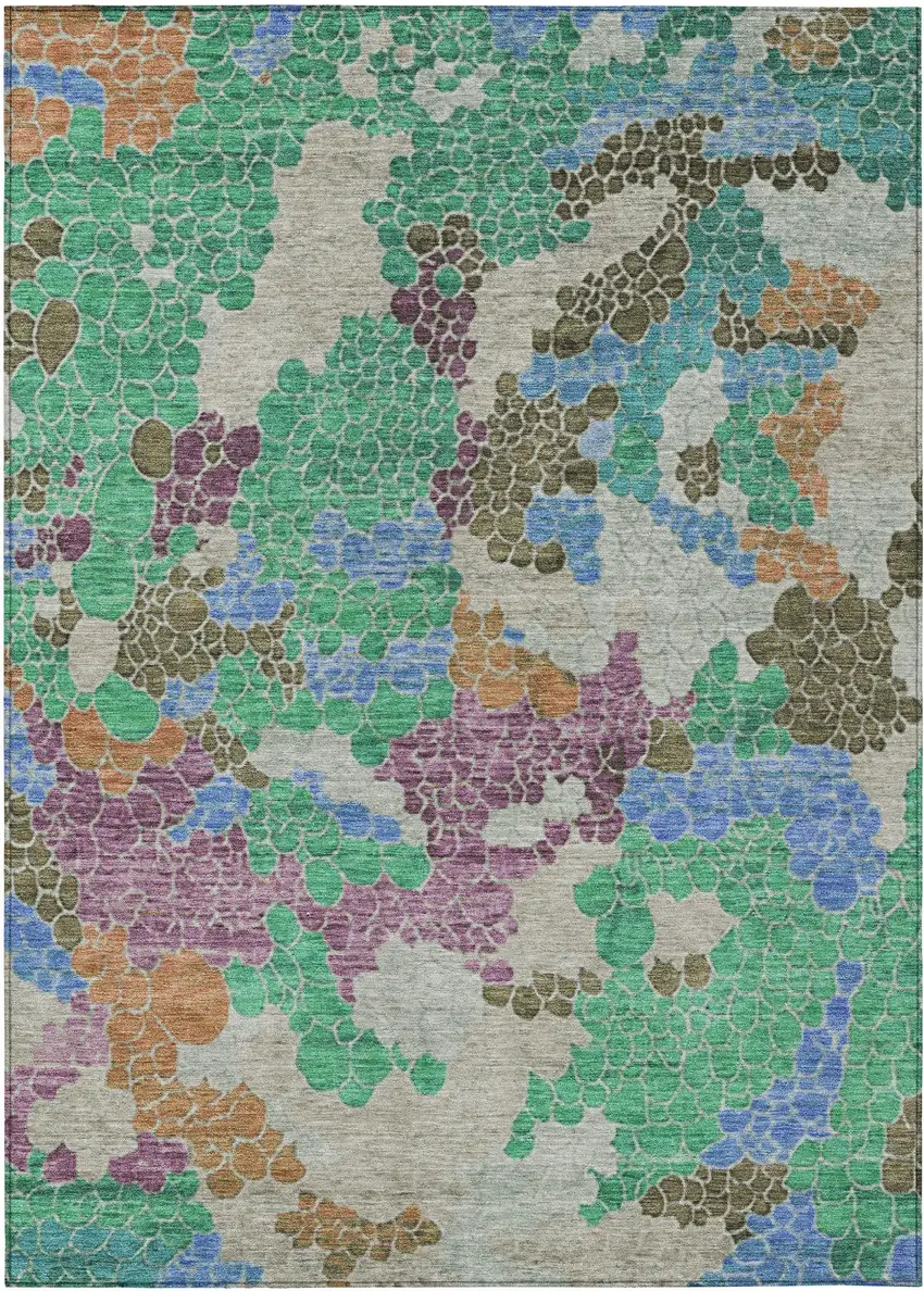 Green Copper And Blue Geometric Washable Indoor Outdoor Area Rug Photo 1