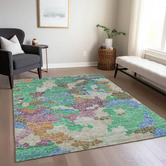 Green Copper And Blue Geometric Washable Indoor Outdoor Area Rug Photo 7