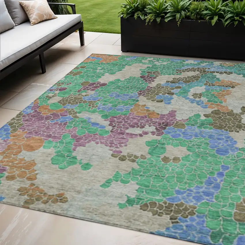 Green Copper And Blue Geometric Washable Indoor Outdoor Area Rug Photo 2