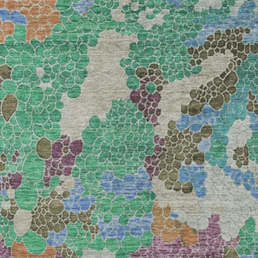 Green Copper And Blue Geometric Washable Indoor Outdoor Area Rug Photo 3