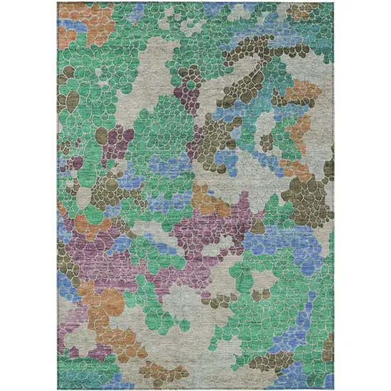 Green Copper And Blue Geometric Washable Indoor Outdoor Area Rug Photo 1