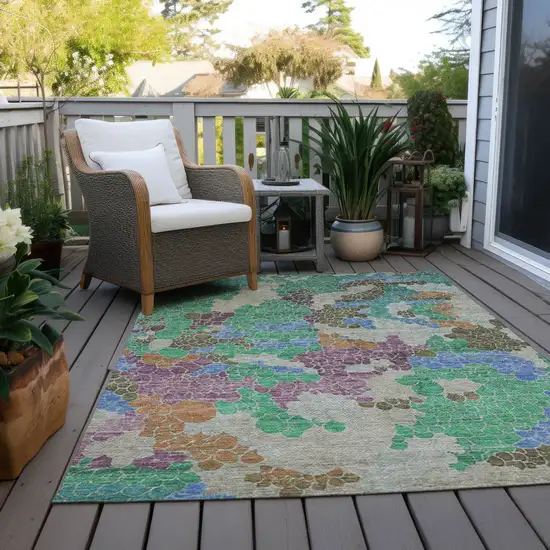 Green Copper And Blue Geometric Washable Indoor Outdoor Area Rug Photo 5