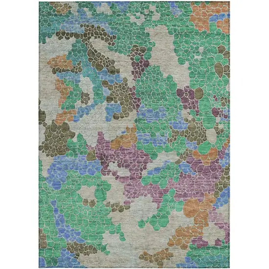 Green Copper And Blue Geometric Washable Indoor Outdoor Area Rug Photo 3