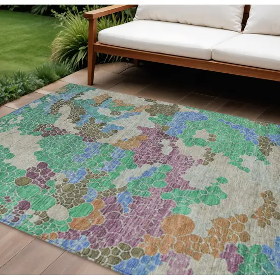 Green Copper And Blue Geometric Washable Indoor Outdoor Area Rug Photo 2