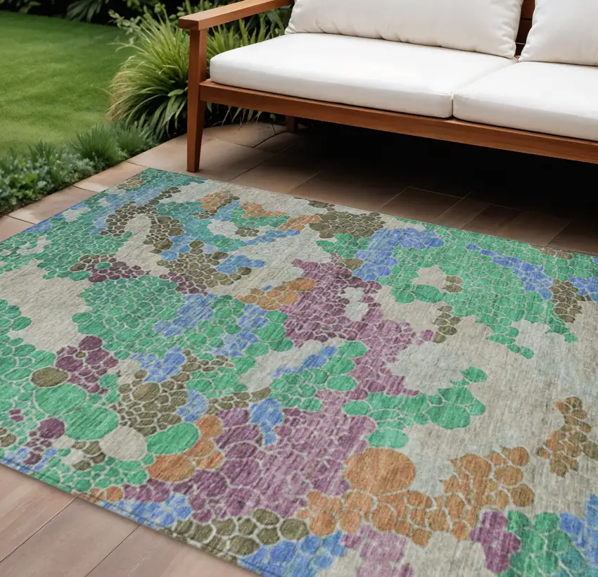 Green Copper And Blue Geometric Washable Indoor Outdoor Area Rug Photo 2