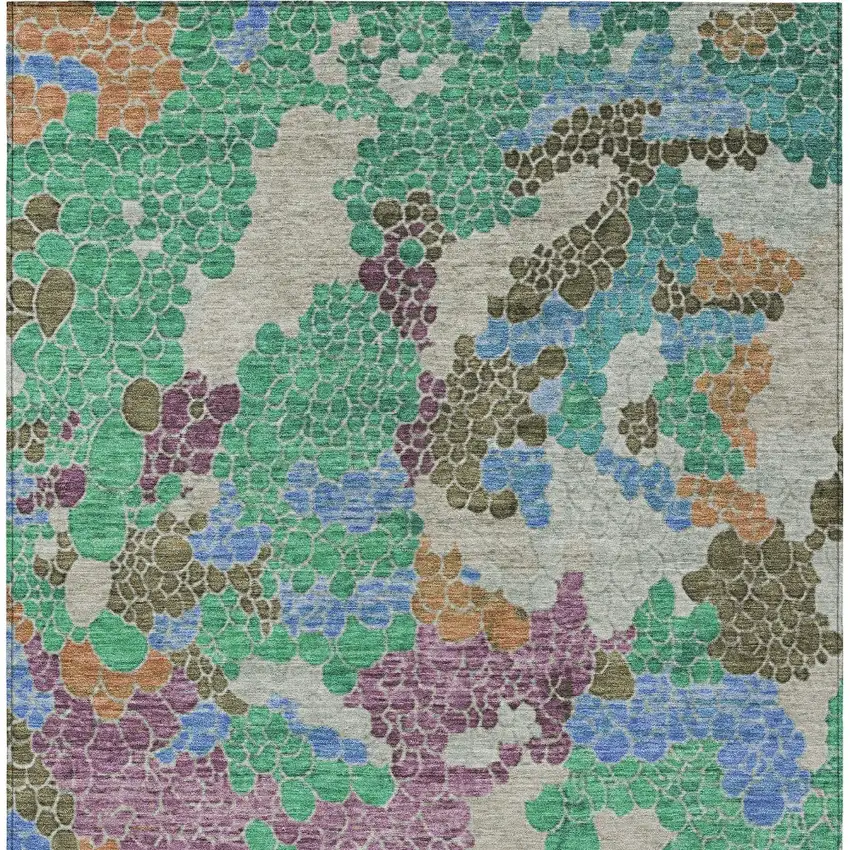 Green Copper And Blue Geometric Washable Indoor Outdoor Area Rug Photo 9