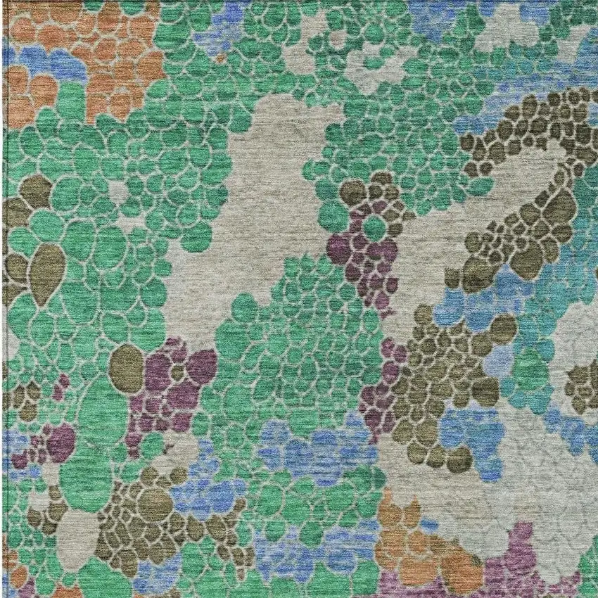 Green Copper And Blue Geometric Washable Indoor Outdoor Area Rug Photo 4