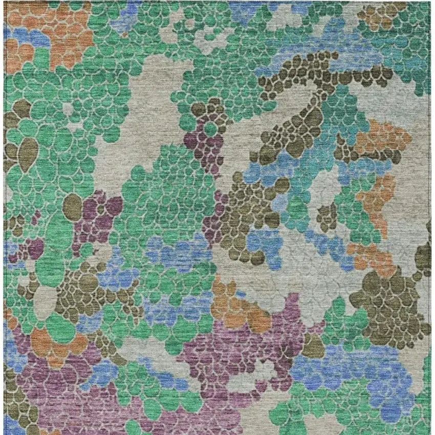 Green Copper And Blue Geometric Washable Indoor Outdoor Area Rug Photo 4