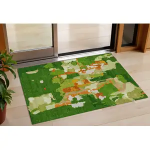 Photo of Green Copper And Brown Abstract Washable Indoor Outdoor Area Rug