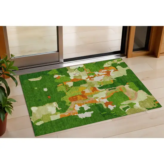 Green Copper And Brown Abstract Washable Indoor Outdoor Area Rug Photo 1