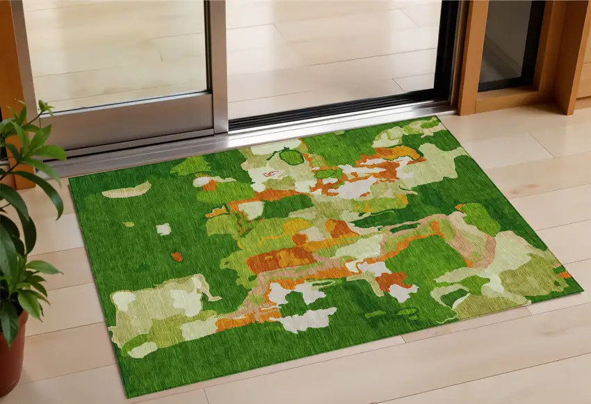 Green Copper And Brown Abstract Washable Indoor Outdoor Area Rug Photo 1