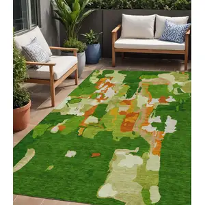 Photo of Green Copper And Brown Abstract Washable Indoor Outdoor Area Rug