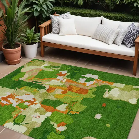Green Copper And Brown Abstract Washable Indoor Outdoor Area Rug Photo 1