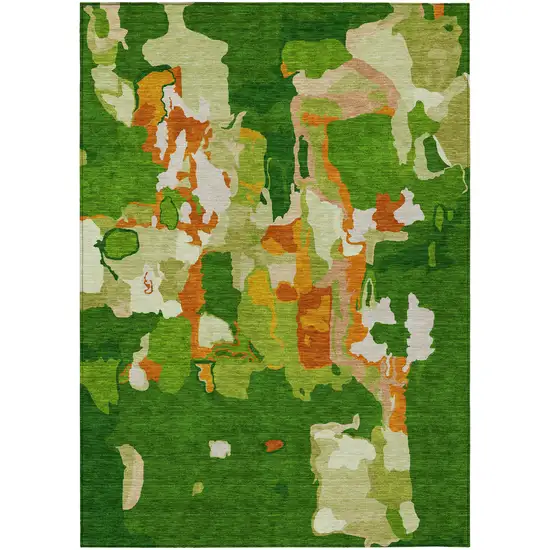 Green Copper And Brown Abstract Washable Indoor Outdoor Area Rug Photo 2