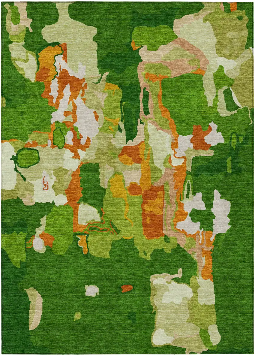 Green Copper And Brown Abstract Washable Indoor Outdoor Area Rug Photo 2