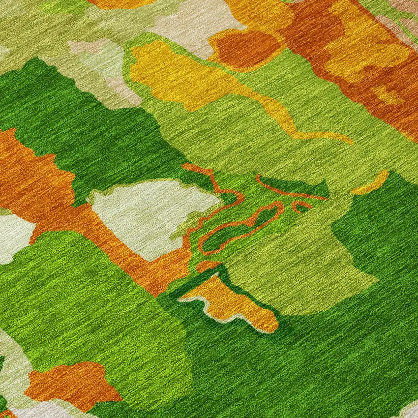 Green Copper And Brown Abstract Washable Indoor Outdoor Area Rug Photo 7