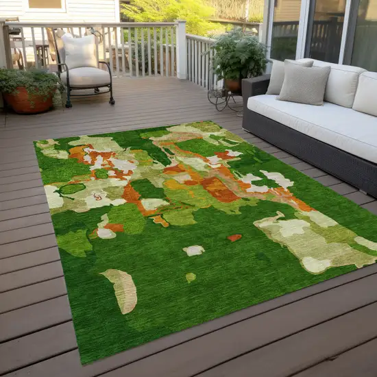 Green Copper And Brown Abstract Washable Indoor Outdoor Area Rug Photo 9