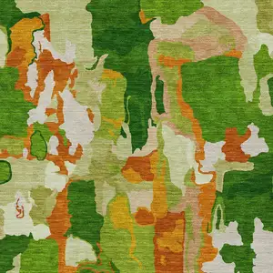 Photo of Green Copper And Brown Abstract Washable Indoor Outdoor Area Rug