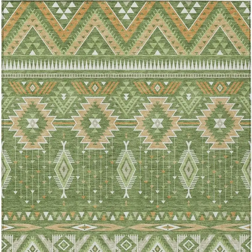 Green Copper And Ivory Aztec Washable Indoor Outdoor Area Rug Photo 4