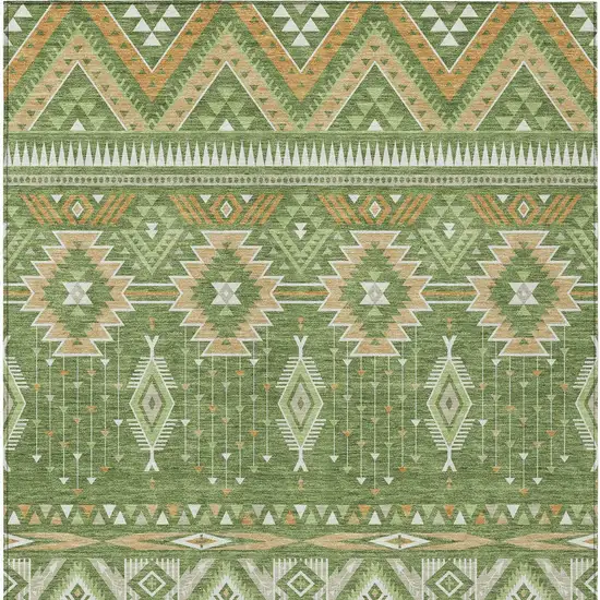 Green Copper And Ivory Aztec Washable Indoor Outdoor Area Rug Photo 9