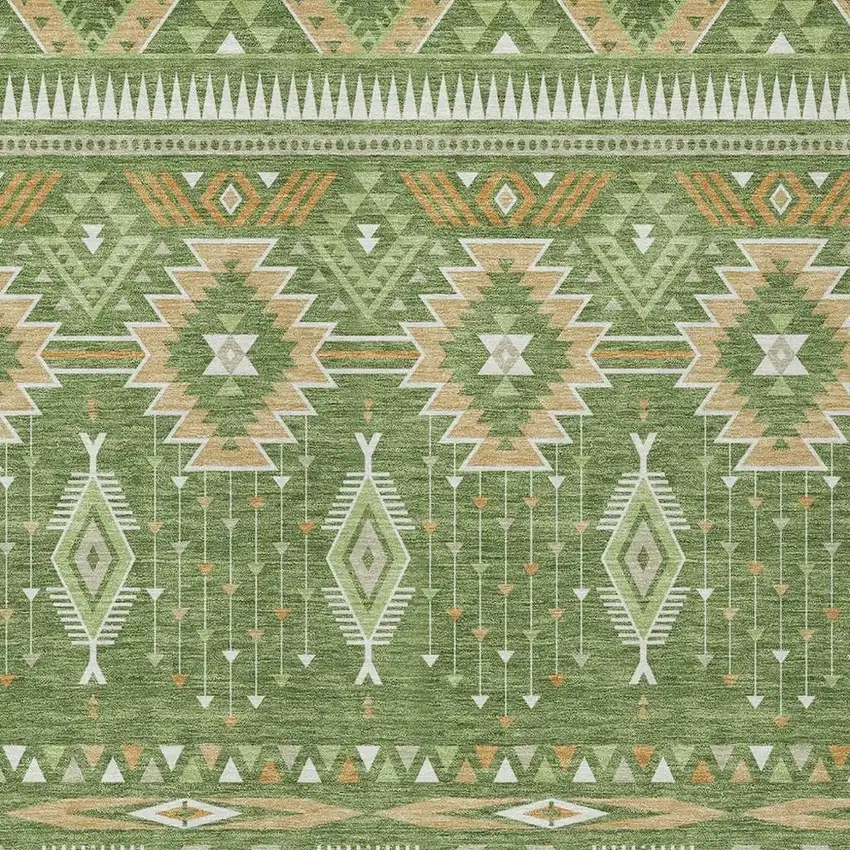 Green Copper And Ivory Aztec Washable Indoor Outdoor Area Rug Photo 3