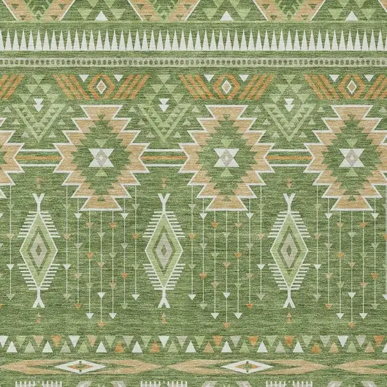 Green Copper And Ivory Aztec Washable Indoor Outdoor Area Rug Photo 4