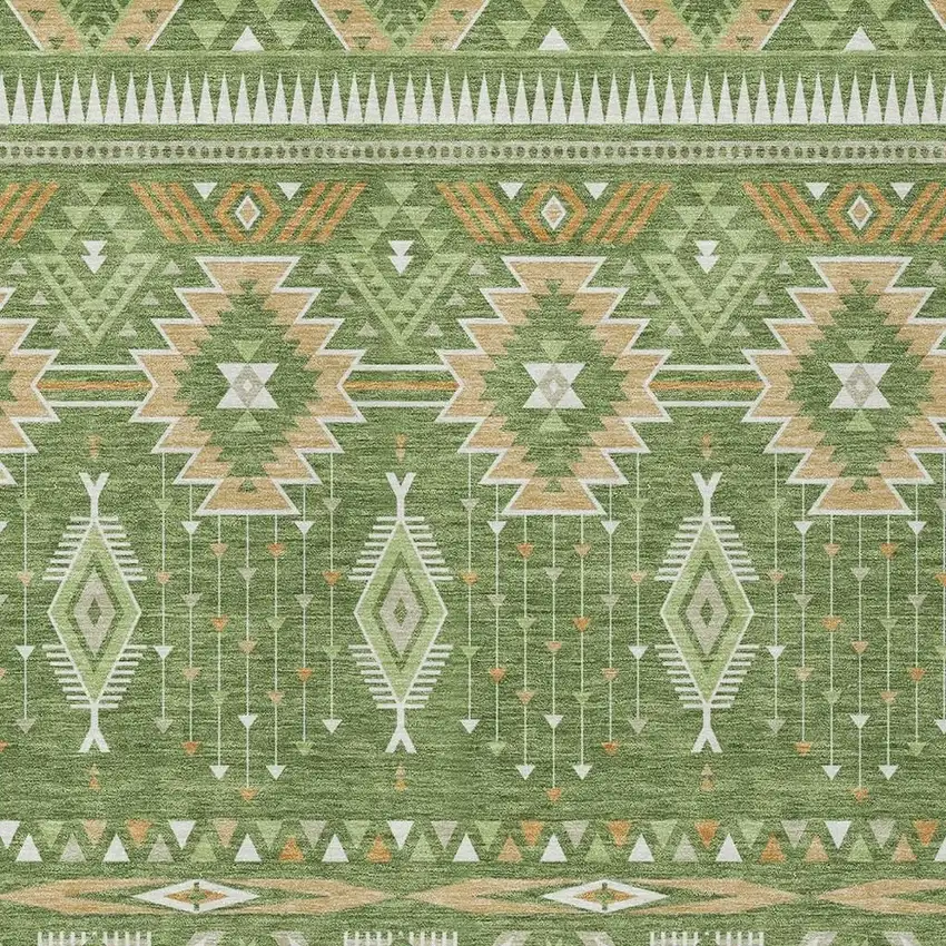 Green Copper And Ivory Aztec Washable Indoor Outdoor Area Rug Photo 4