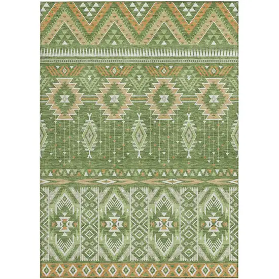 Green Copper And Ivory Aztec Washable Indoor Outdoor Area Rug Photo 3