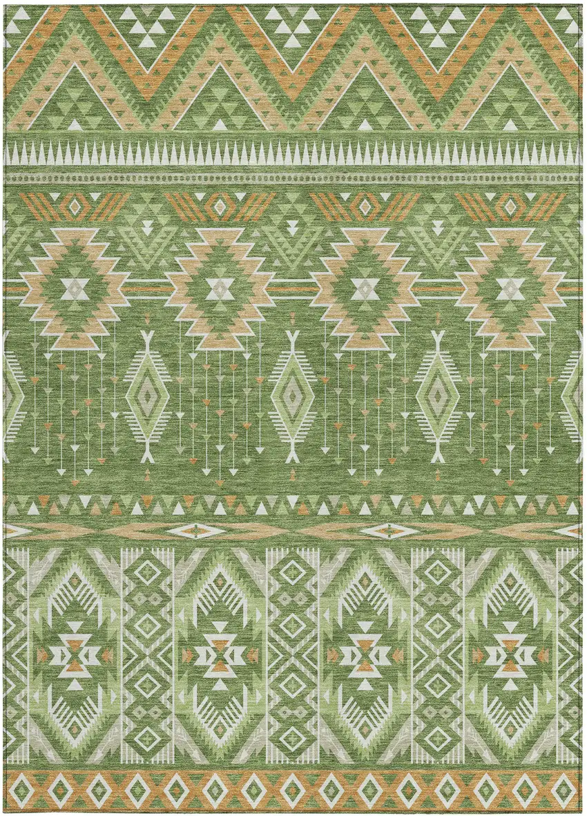 Green Copper And Ivory Aztec Washable Indoor Outdoor Area Rug Photo 3