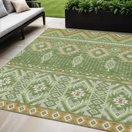 Green Copper And Ivory Aztec Washable Indoor Outdoor Area Rug Photo 2
